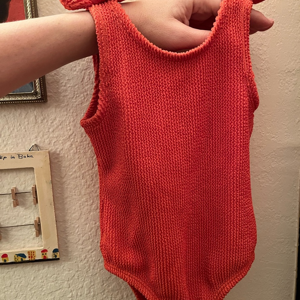 Orange Ribbed One Piece Swimsuit